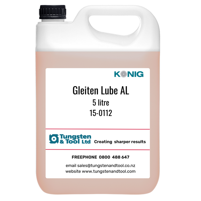 Gleiten-Lube AL Aluminium Lubricant.  This German product is a non-toxic non-allergenic and non-volitile oil based lubricant designed specially for machining aluminium. It is the original lubricant supplied with Elumatic Emmegi and FOM aluminium processing machinery.